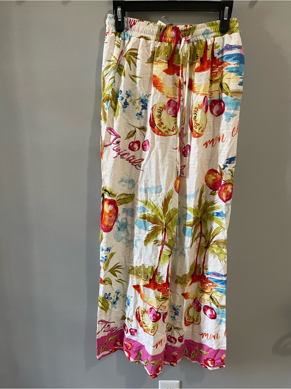 Anthropologie Label of Love Tropical Elastic Waist Linen Pants Size L Brand New